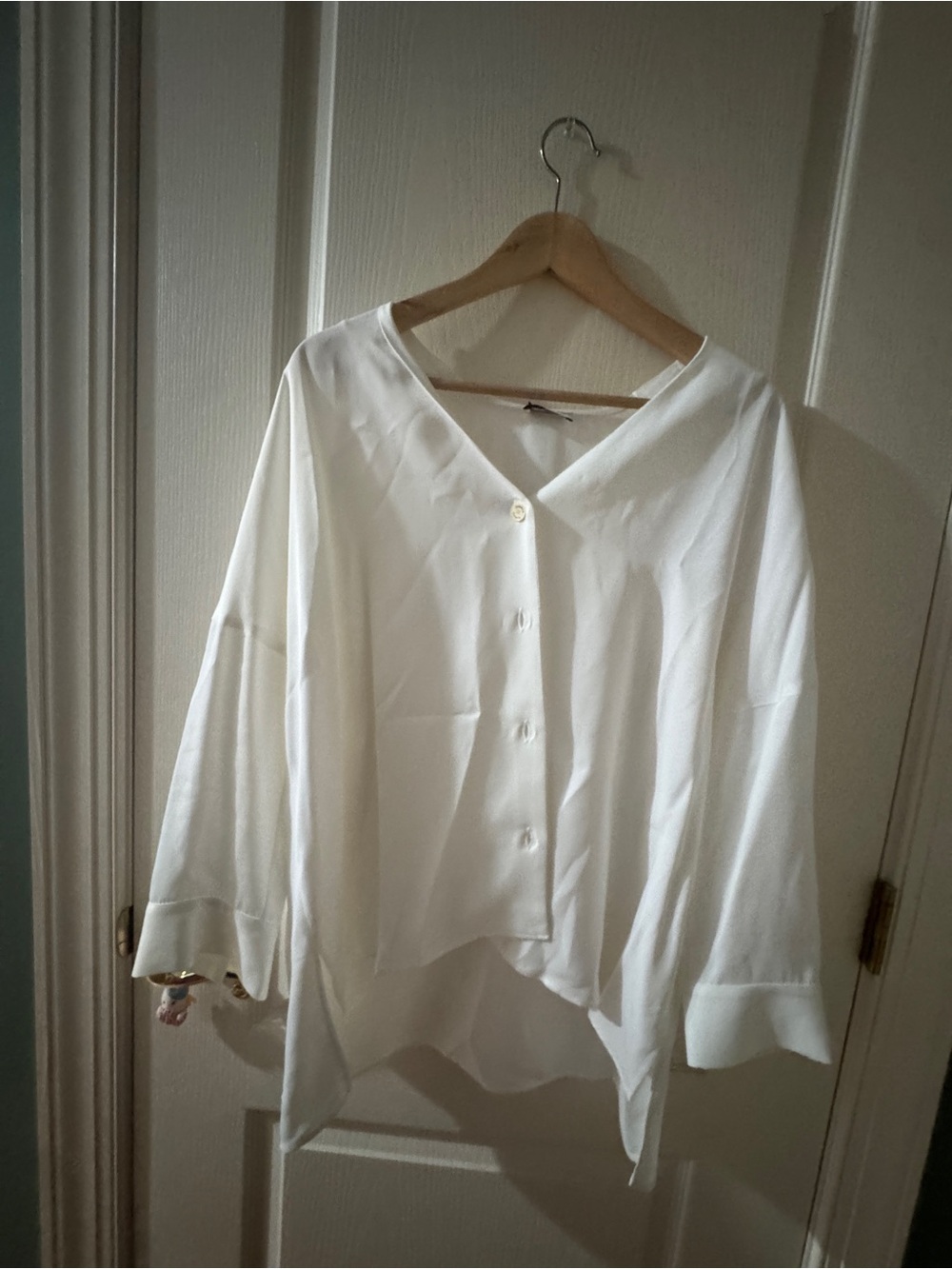 Sandro Paris White Button-Front V-Neck Oversized Blouse